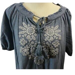 Style & Co Women's Large Tunic Embroidered Short Sleeves Peasant Boho